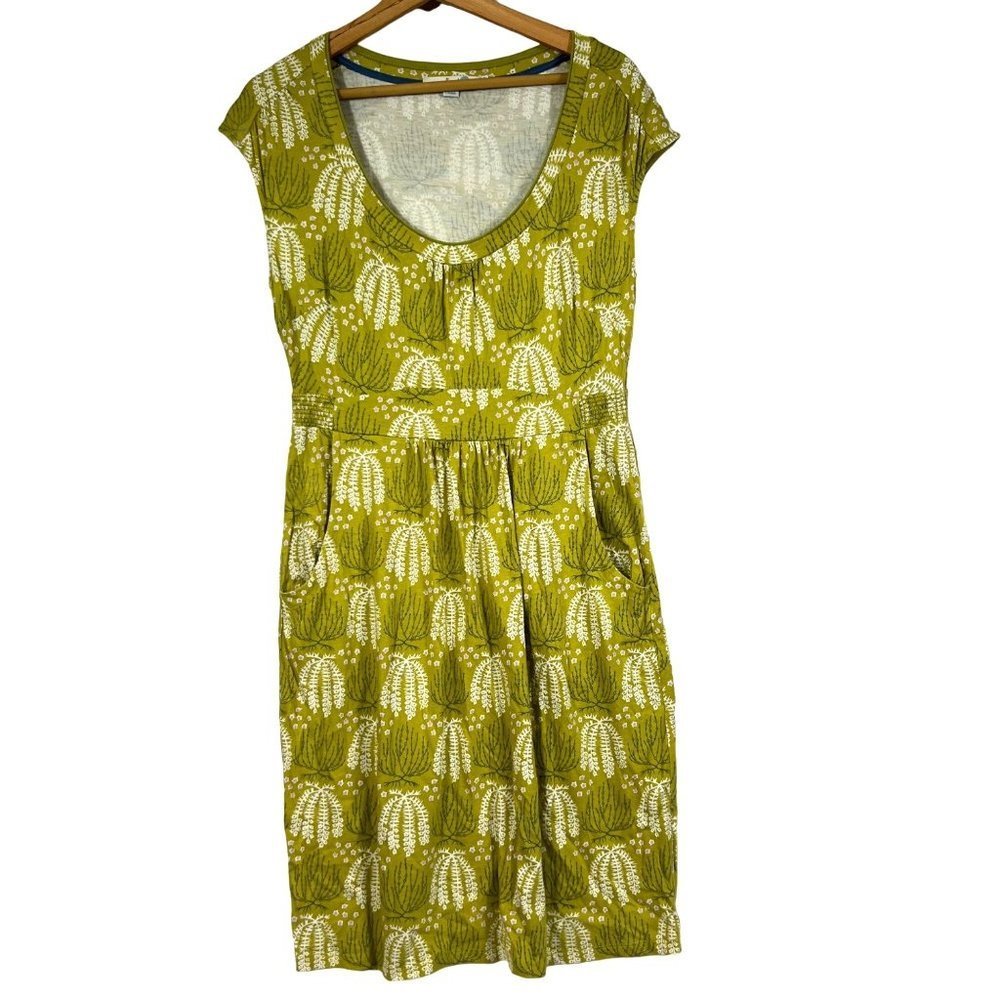 BODEN Soft Strech Cotton Weekend Dress Green Floral size 8 Above Knee